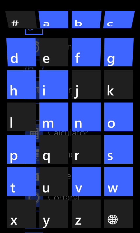 Alphabet grid folding away during Back cancellation